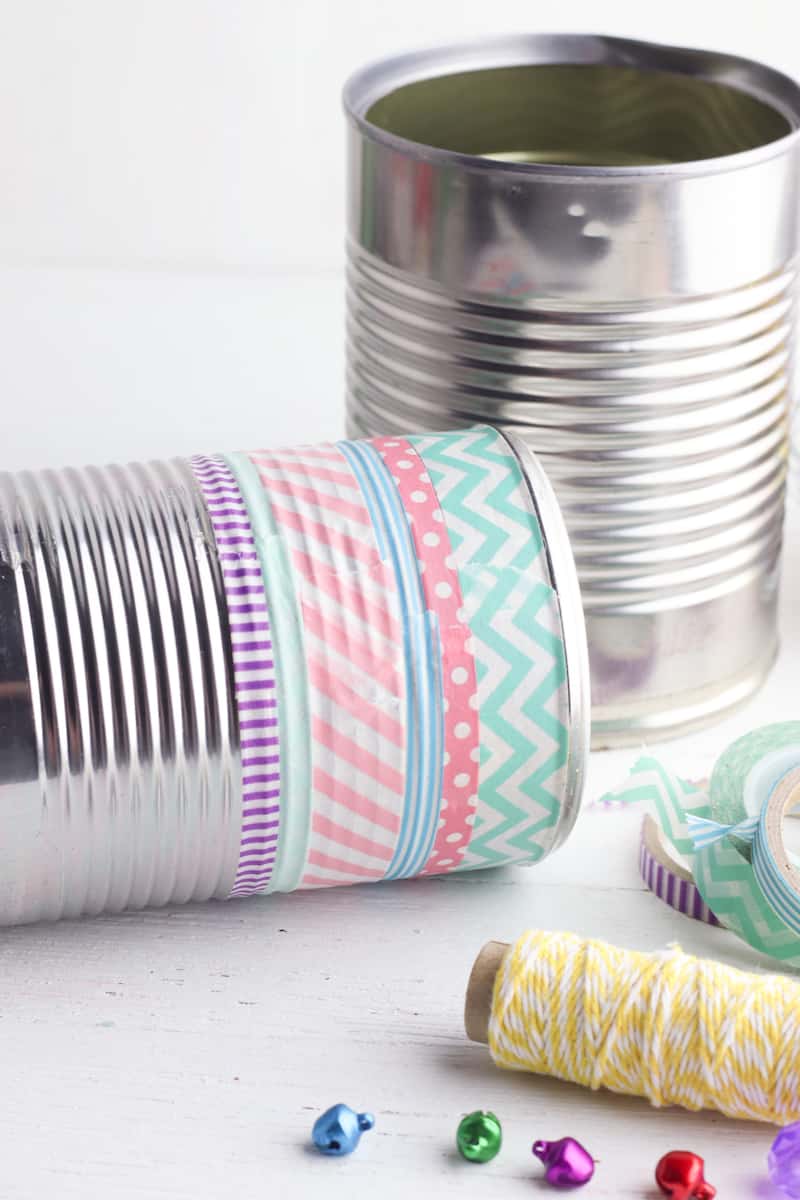 tin cans with washi tape