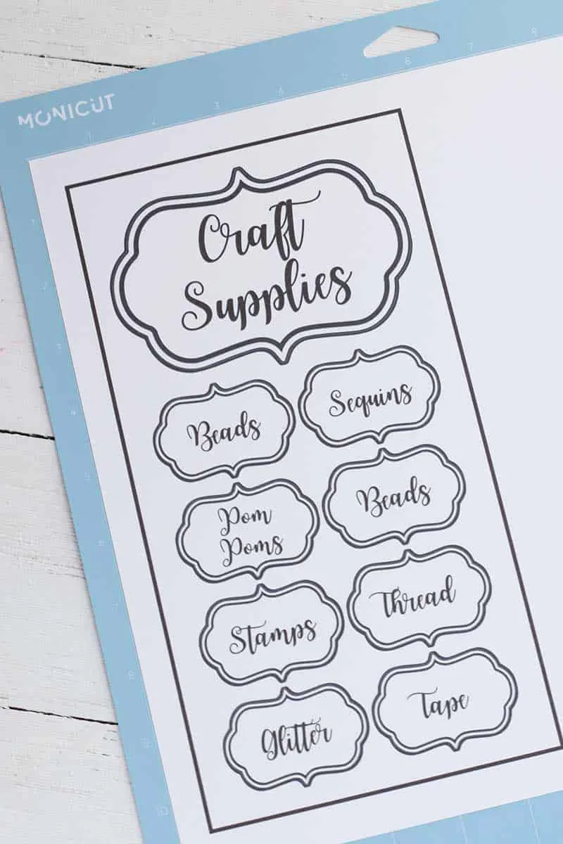 Craft Organization Labels printed on sheet
