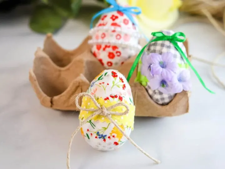 Decoupage Easter Eggs in cluster on white background