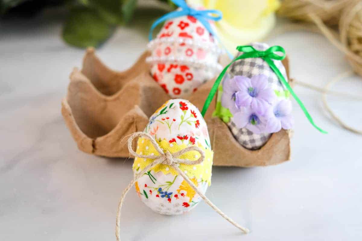 Decoupage Easter Eggs in cluster on white background