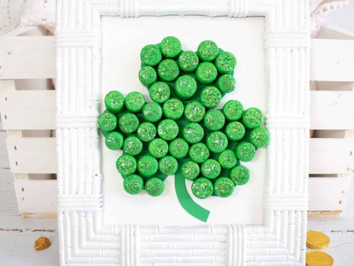 St Patricks Day Shamrock in white frame with gold coins