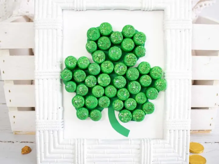 St Patricks Day Shamrock in white frame with gold coins