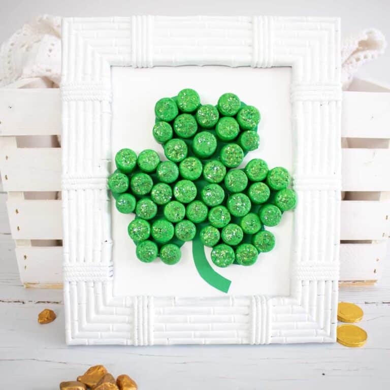 St Patricks Day Shamrock in white frame with gold coins