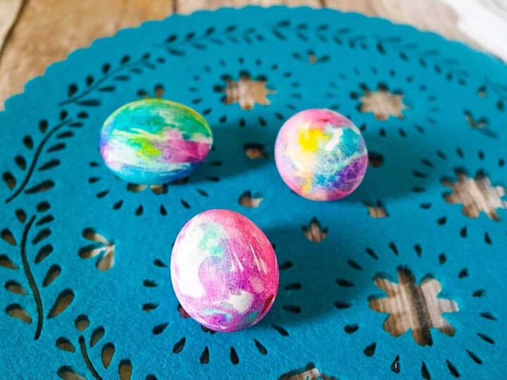 Tie Dye Easter Eggs on blue lace
