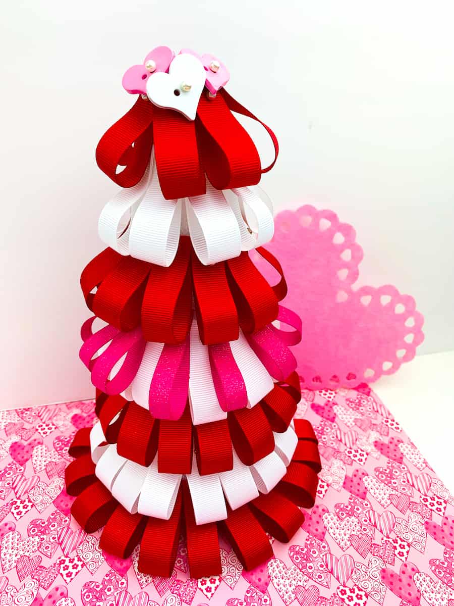 Valentines Day Ribbon Loop Tree with pink paper heart