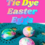 tie dyed Easter eggs on blue background