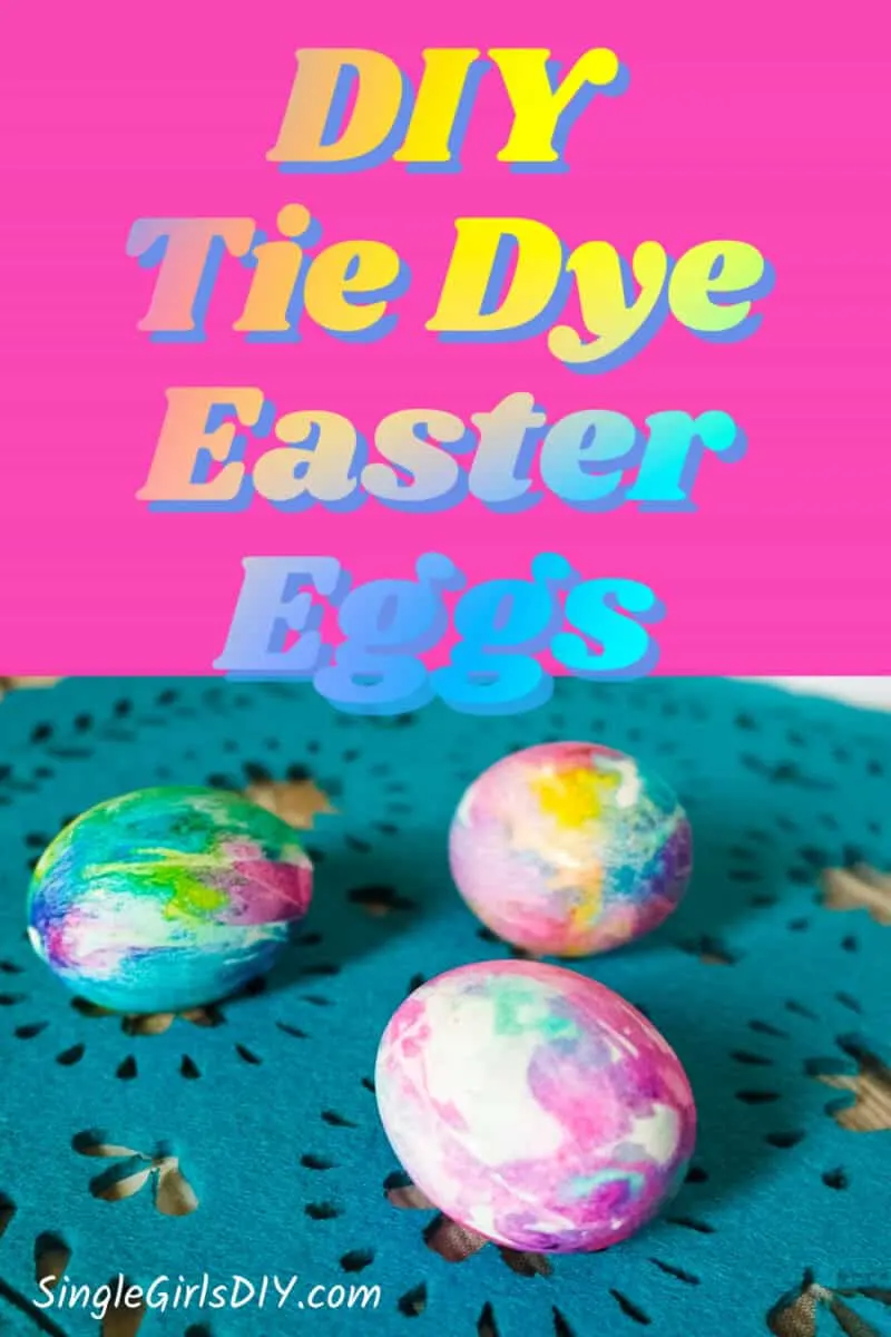 tie dyed Easter eggs on blue background