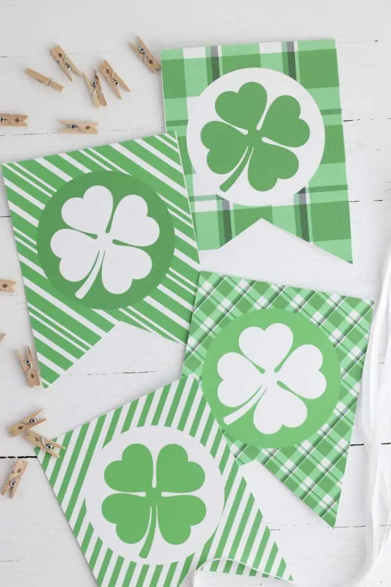 Printable St Patricks Day Banner on white wood