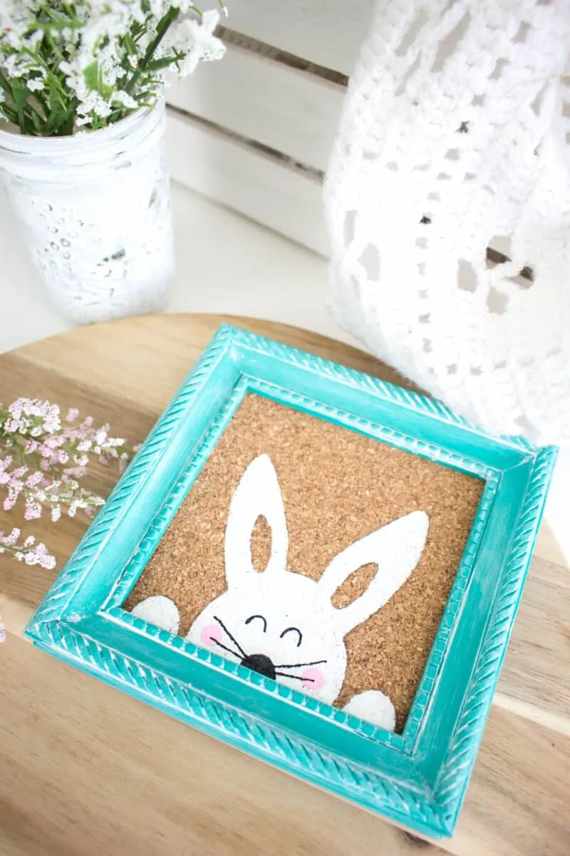Stenciled Easter Bunny Art on tabletop