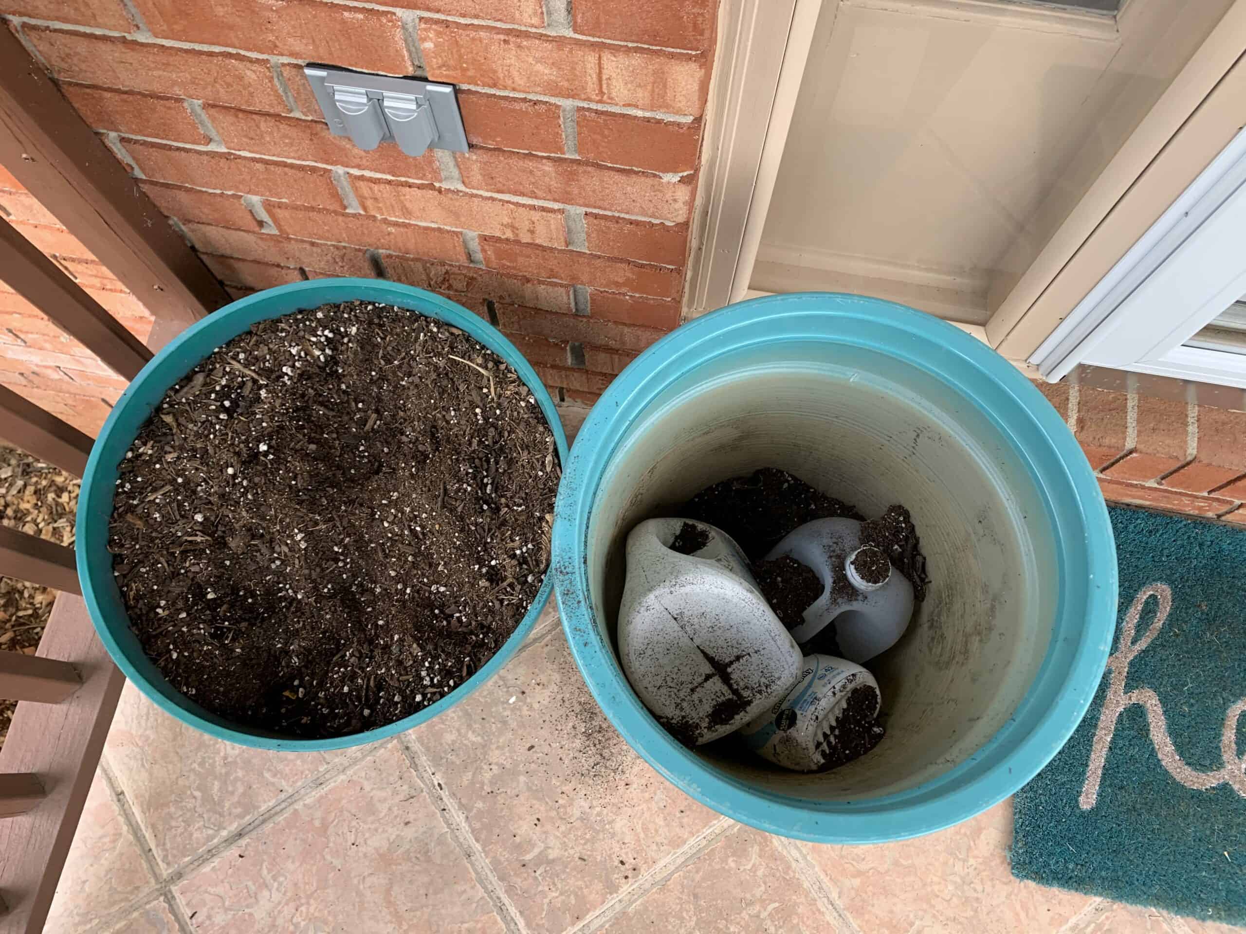 What can I use to fill the bottom of a large planter?