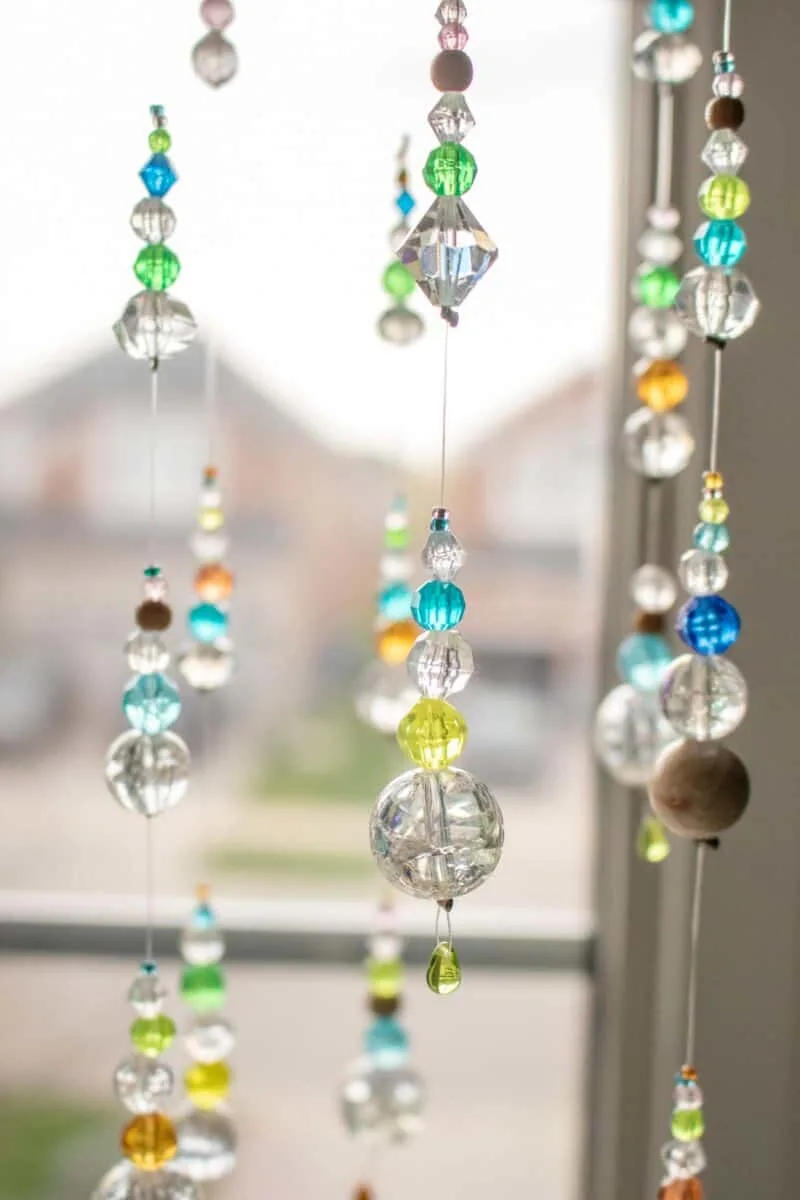 DIY Suncatcher with Beads closeup in window