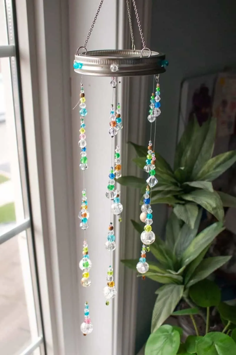 DIY Suncatcher with Beads hanging in window