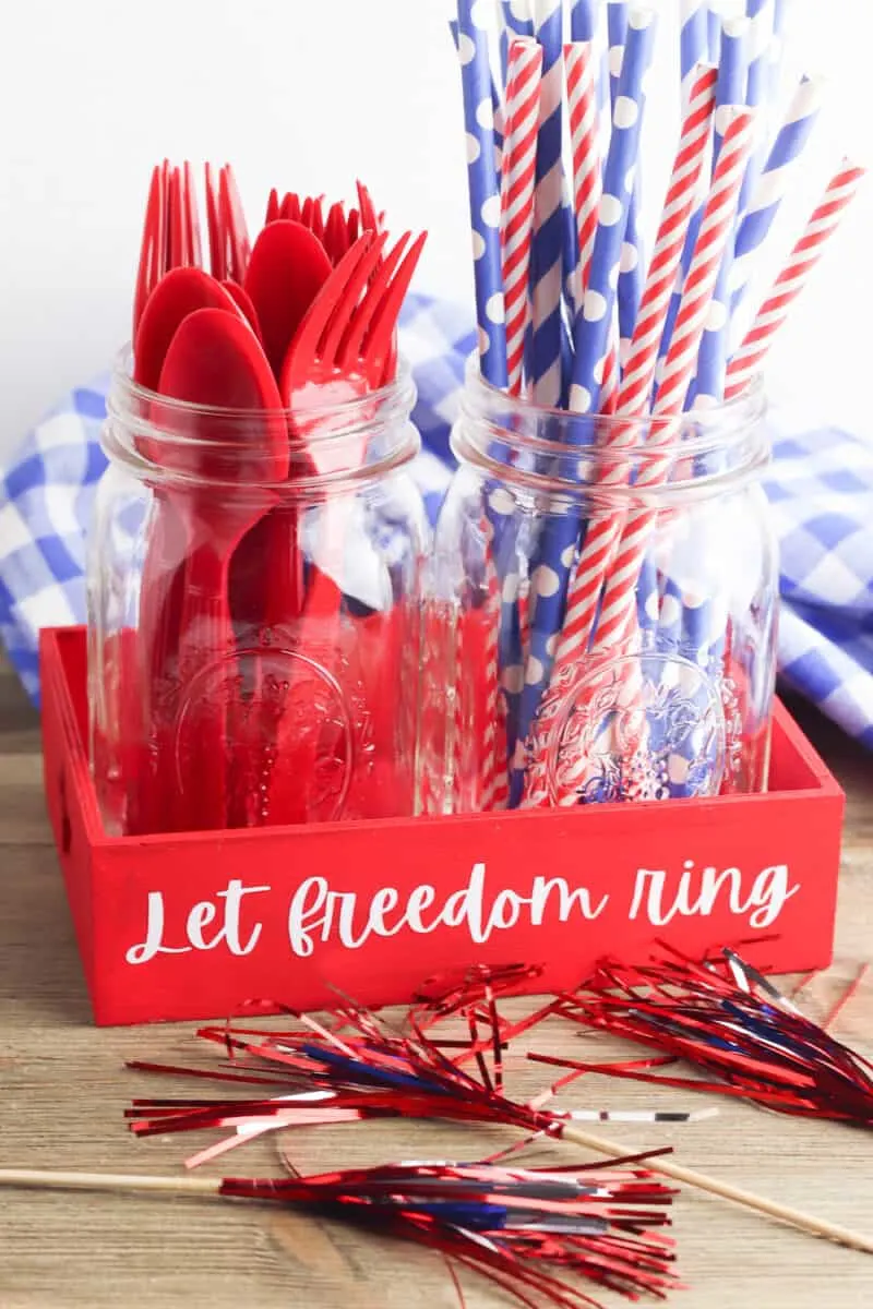 Fourth of July Tray with Jars of picnic supplies