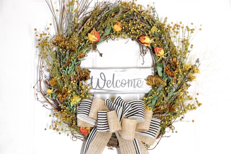 dried flower wreath on front door