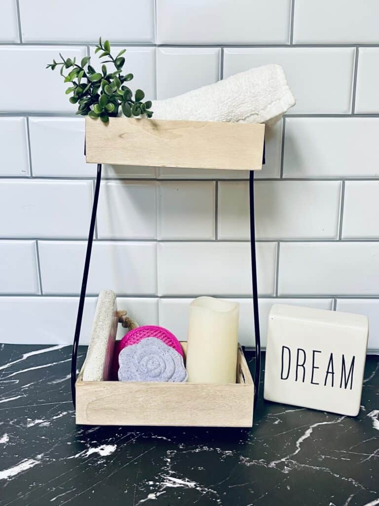 homemade two tier shelves from dollar tree supplies