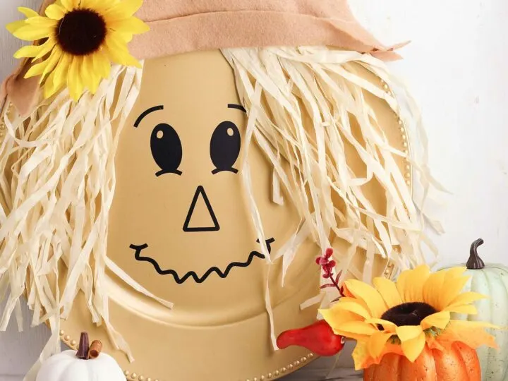 diy scarecrow decoration made from dollar tree plate