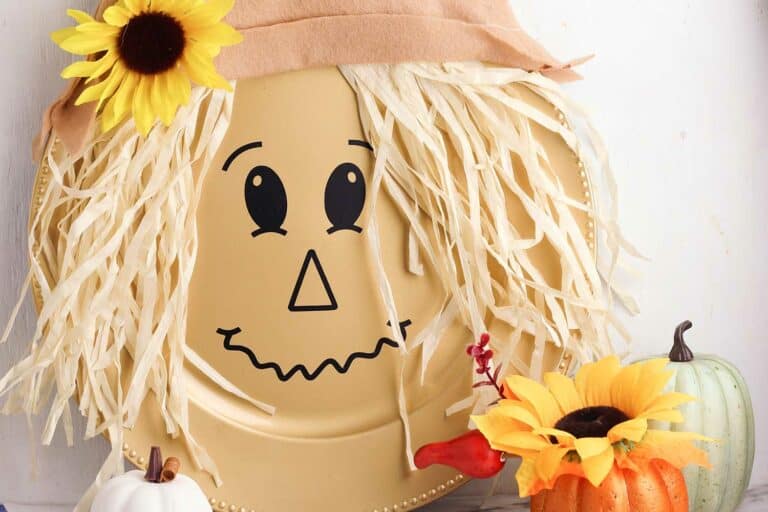 diy scarecrow decoration made from dollar tree plate