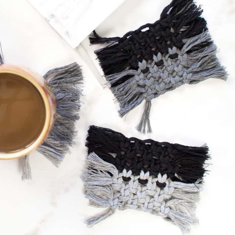 diy macrame coasters in black and grey