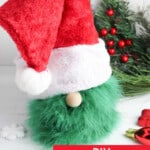 cute Grinch gnome with a Santa hat