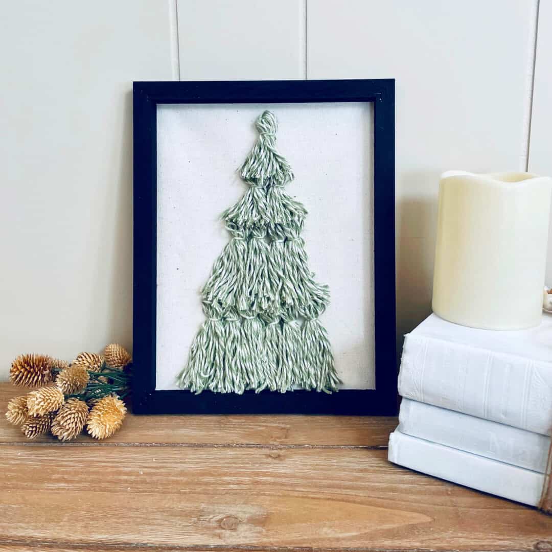 DIY Tassel Christmas Tree Reverse Canvas Sign - Single Girl's DIY