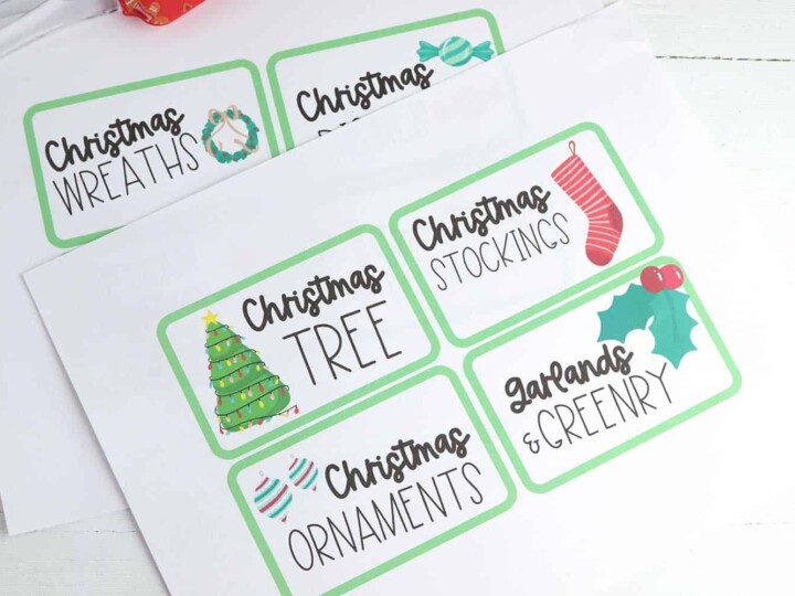 print out organizing labels for Christmas decor
