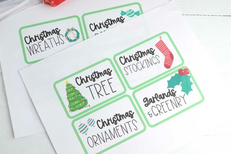 print out organizing labels for Christmas decor