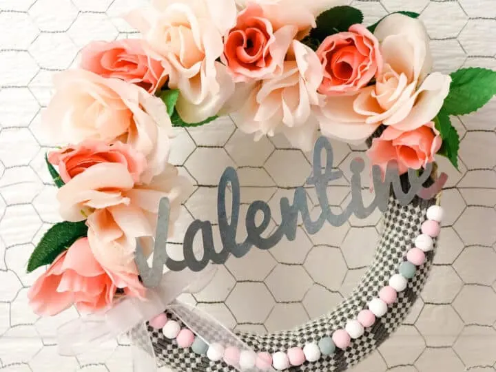 Valentine wreath made from faux flowers and beads