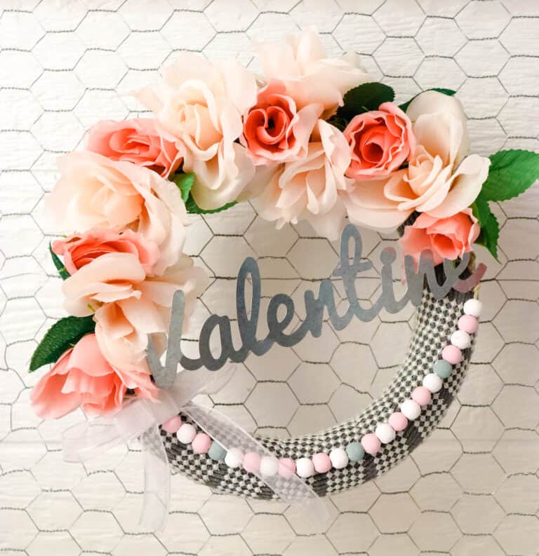 Valentine wreath made from faux flowers and beads