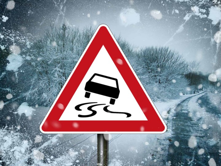 hazard sign for slippery driving in snow