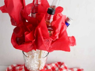 DIY Booze Bouquet in a glass vase