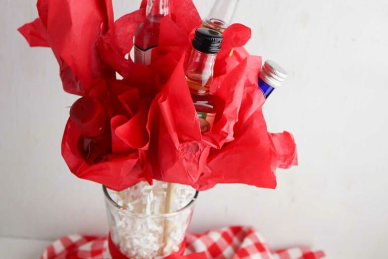 DIY Booze Bouquet in a glass vase