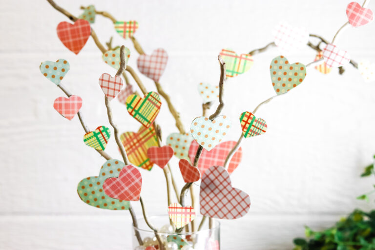 paper hearts glued to twig branches