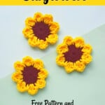 how to crochet sunflowers tutorial with handmade flowers on green paper background