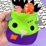 felt Frankenstein pouch filled with halloween candy