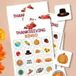 printable thanksgiving bingo cards displayed on brown background