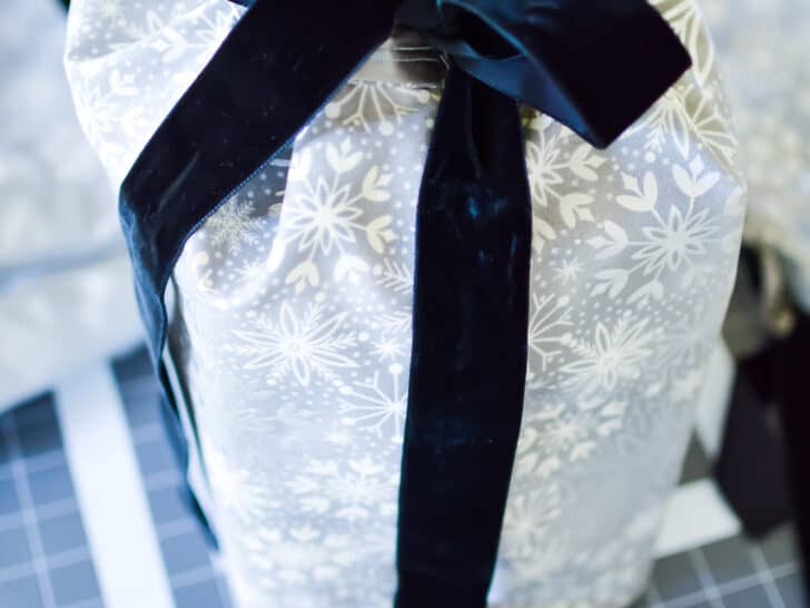 snowflake gift bag with navy bow
