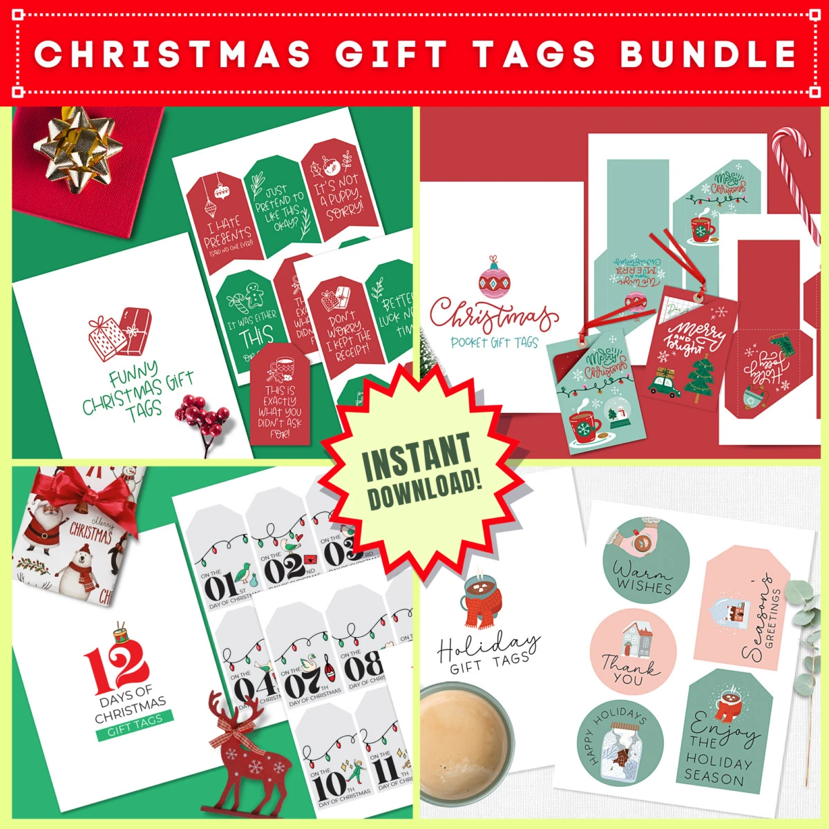 Editable Twelve Days of Christmas Printable Tags, Printable