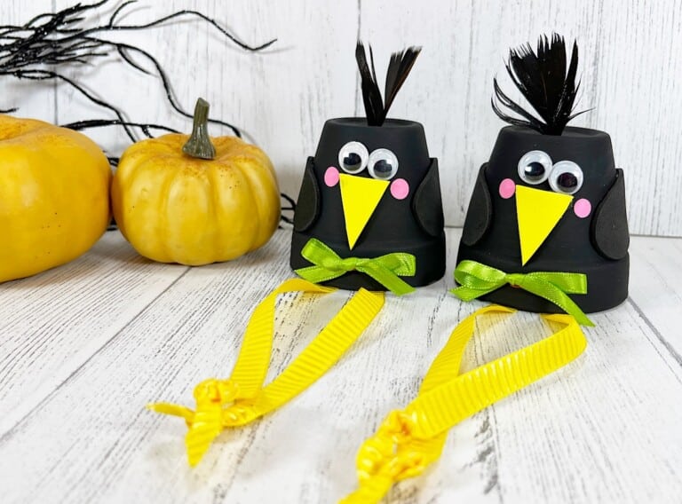 Clay Pot Crows With Yellow Pumpkins