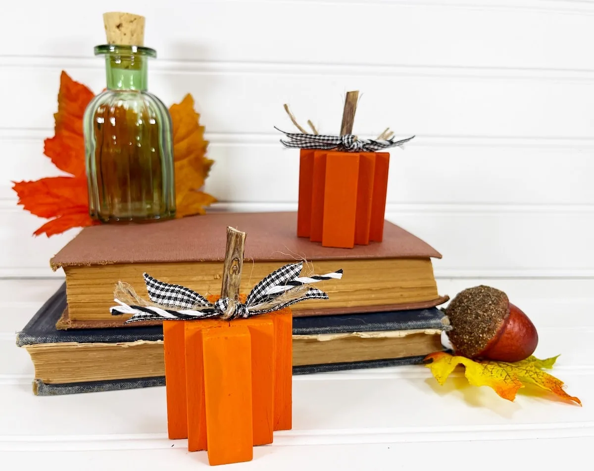 Jenga Block Pumpkin With Fall Leaves and Acorn