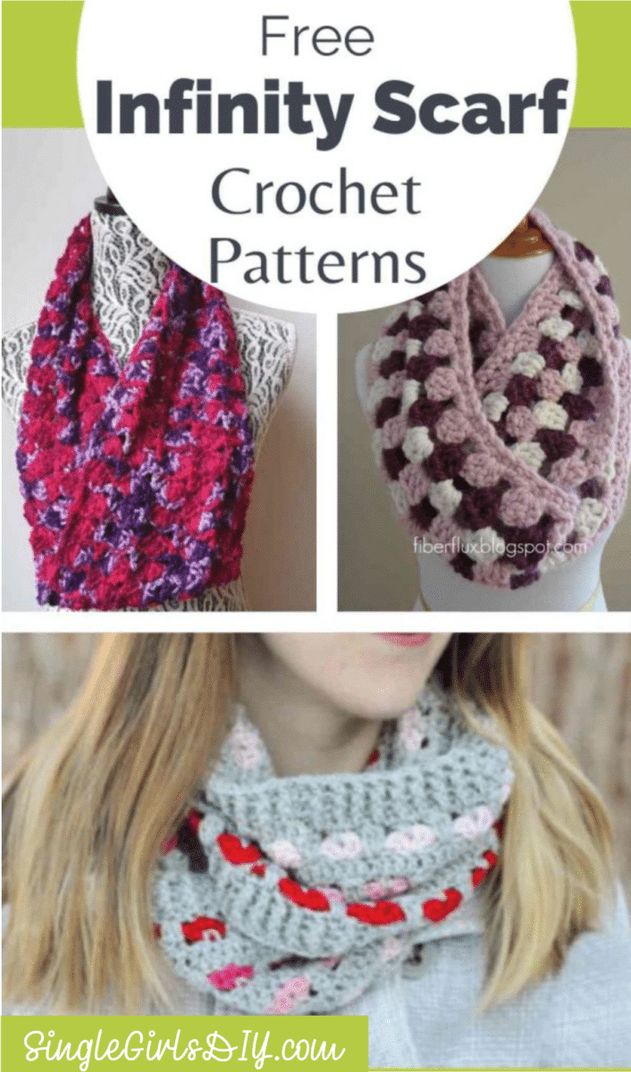 three crocheted infinity scarves