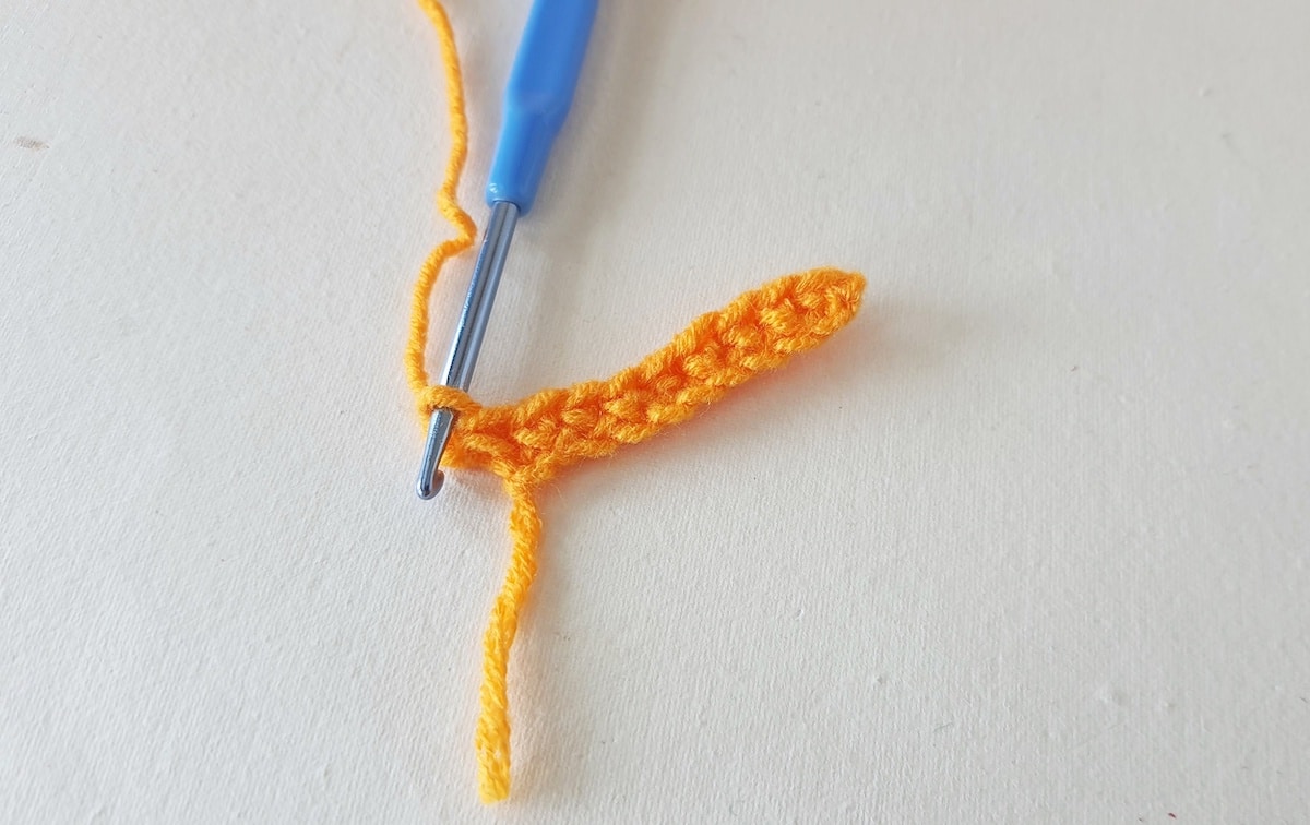 Crochet Pumpkin Step 3 against a white background
