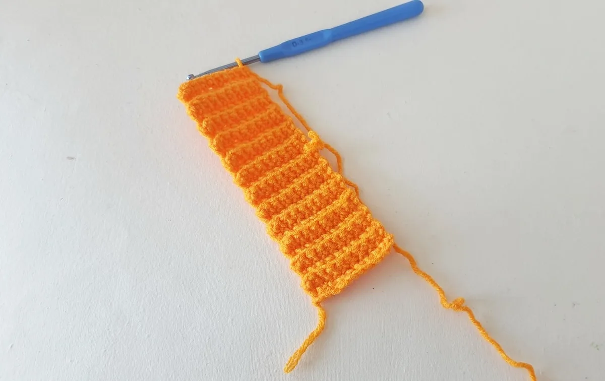 Crochet Pumpkin Step 9 against a white background