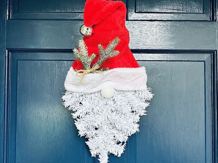 Santa Gnome Wreath on dark blue front door