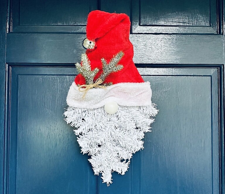 Santa Gnome Wreath on dark blue front door