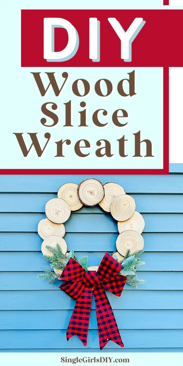 A DIY wood slice wreath crafted from natural wood.