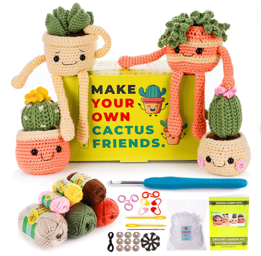 Make your own cactus friends beginner crochet kit.