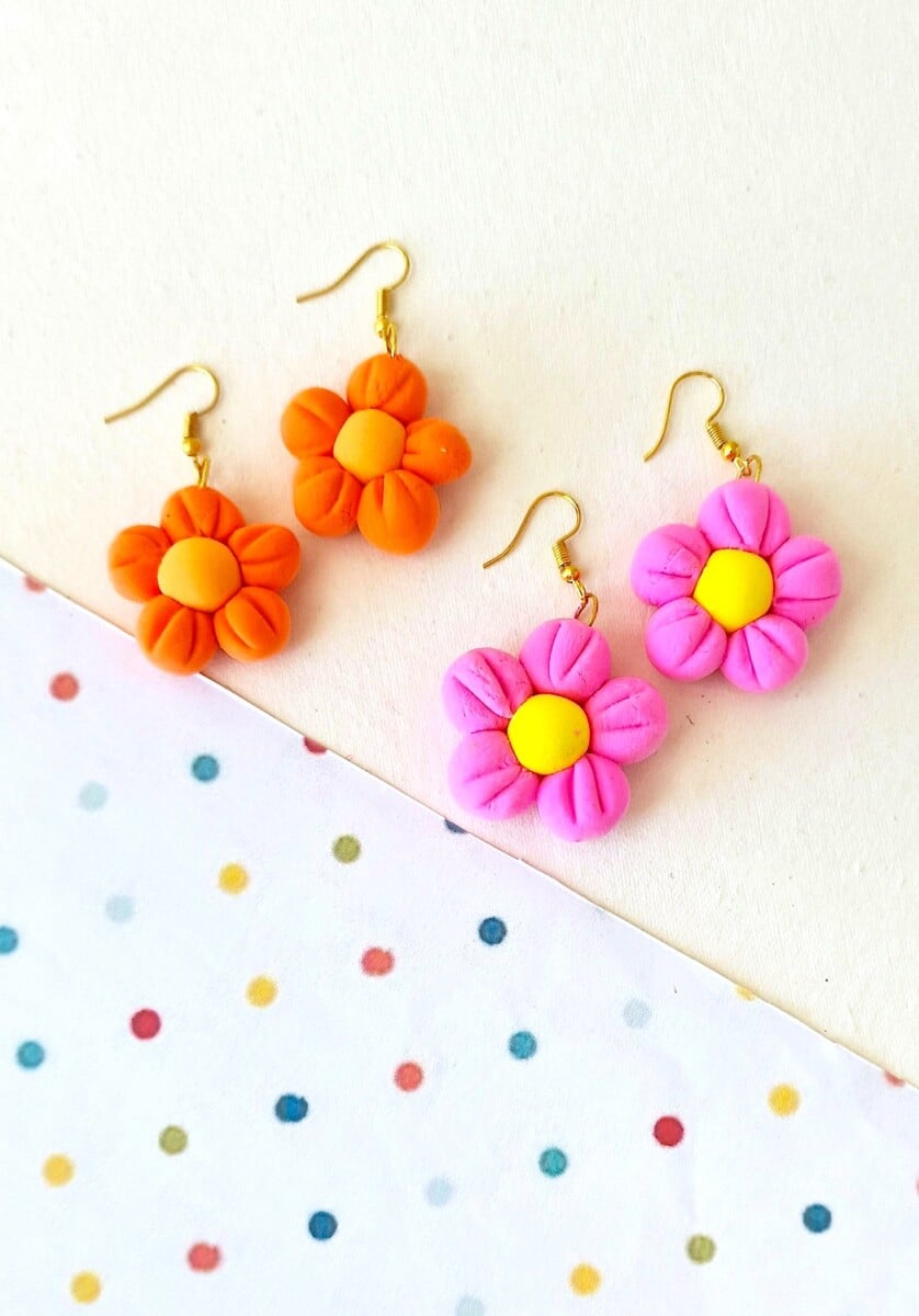 Clay Flower Earrings on a white background