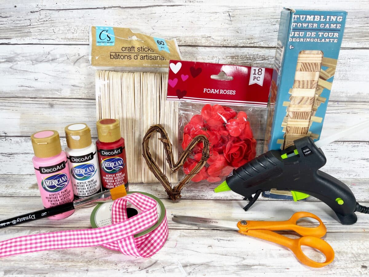 Valentine's day craft kit with scissors and glue.