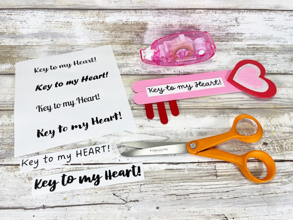 Valentine's day crafts with scissors and a key.