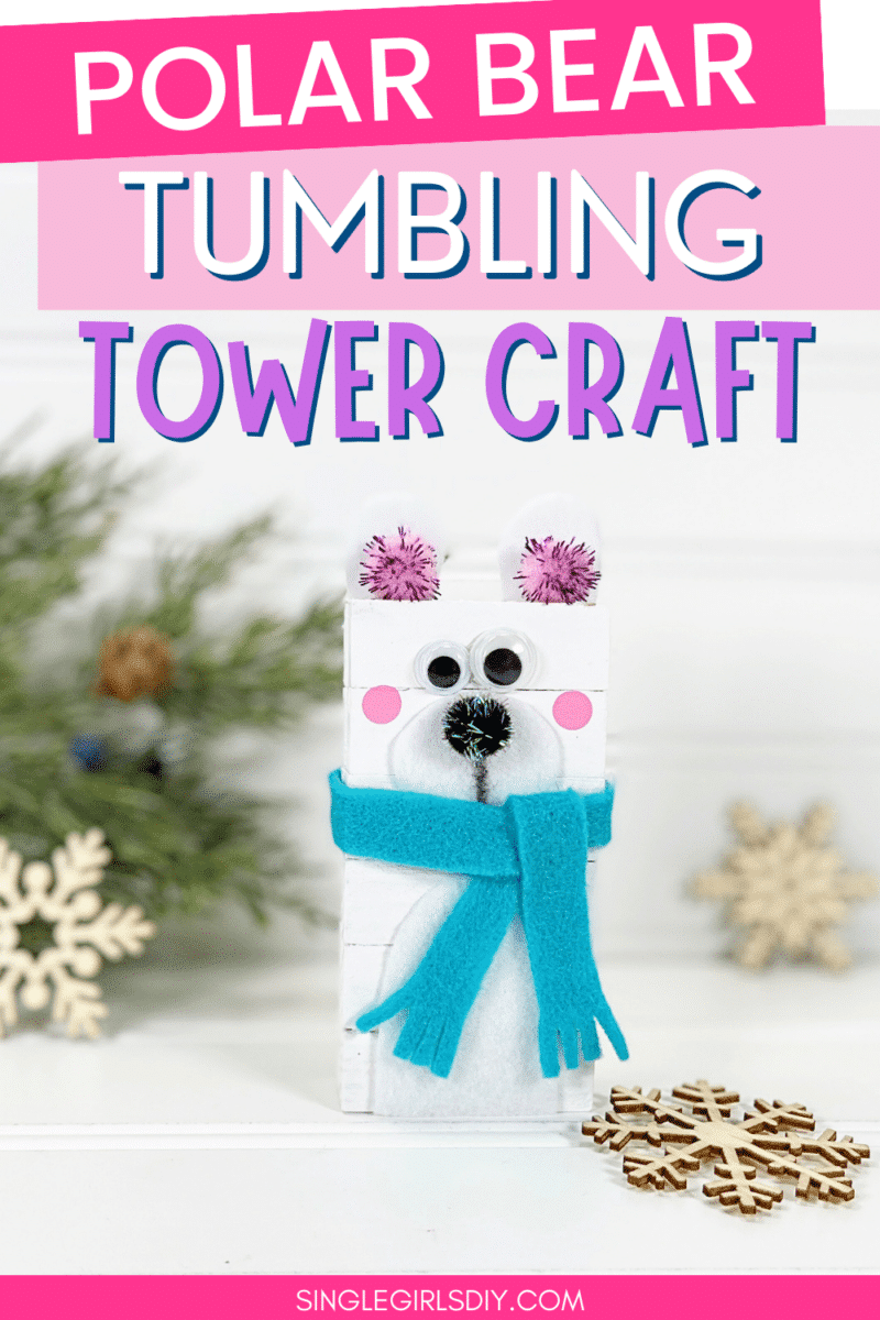This craft project features a tumbling tower game with a polar bear theme.